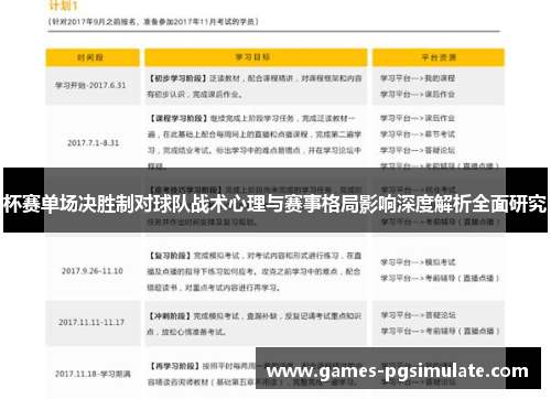 杯赛单场决胜制对球队战术心理与赛事格局影响深度解析全面研究